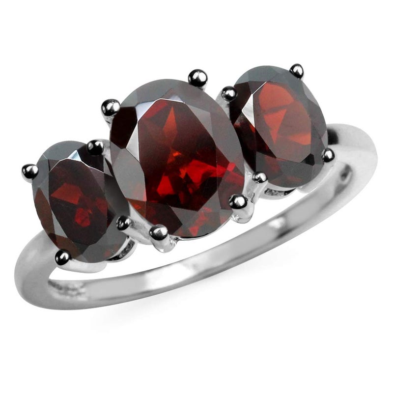 Silvershake 3.87ct. 3 Stone Natural Garnet White Gold Plated 925 Sterling Silver Ring Size 6.5 - Image 1